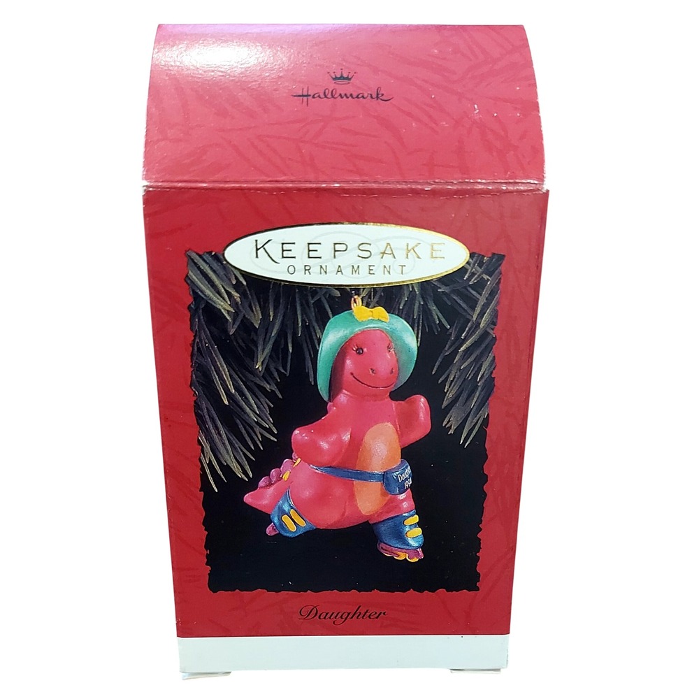 Vintage Hallmark Keepsake Ornament 1994 Daughter Rollerblading Pink Dinosaur